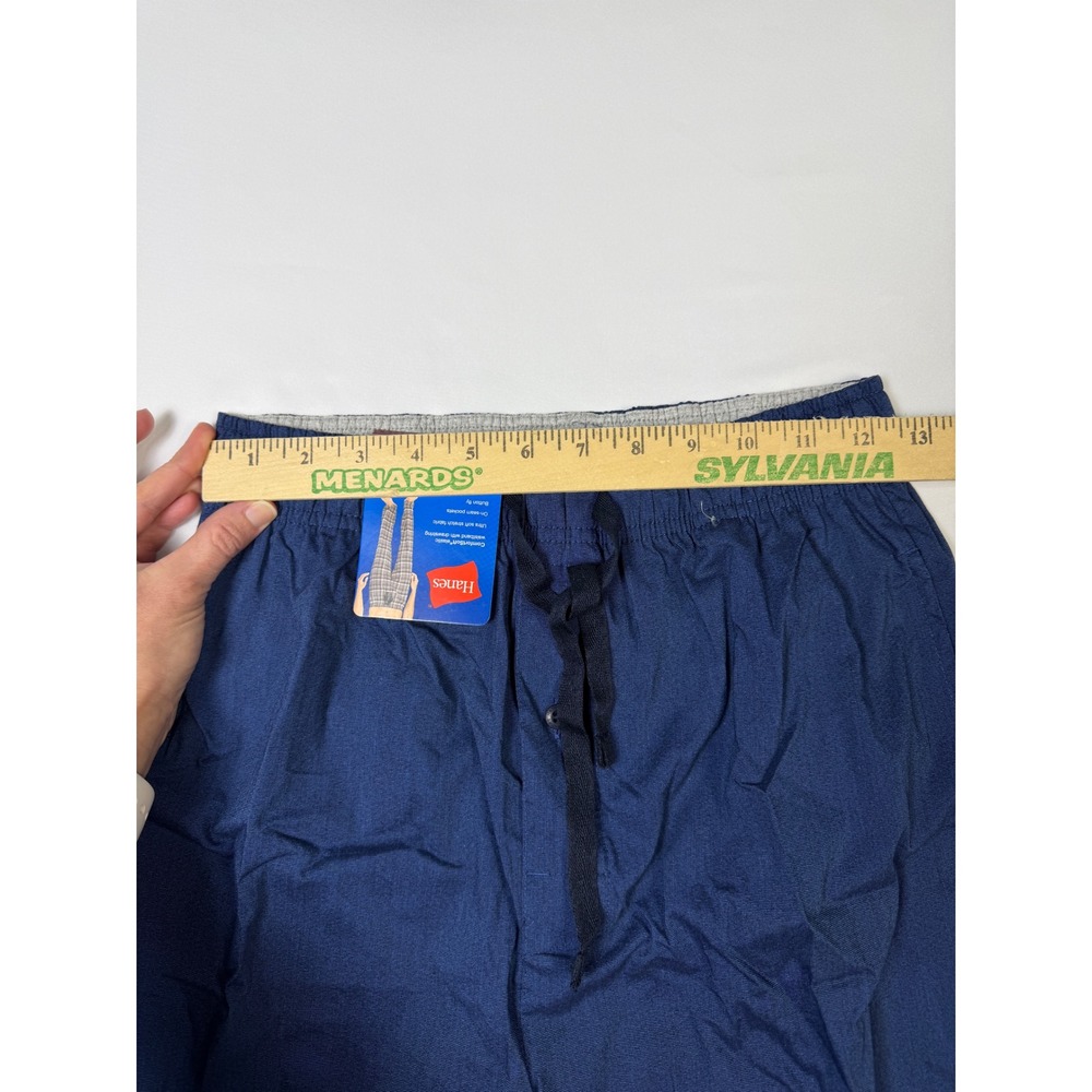 Hanes Mens Stretch Woven Sleep Pant Navy‎ Blue Elastic Drawstring Button Fly S - Picture 7 of 8